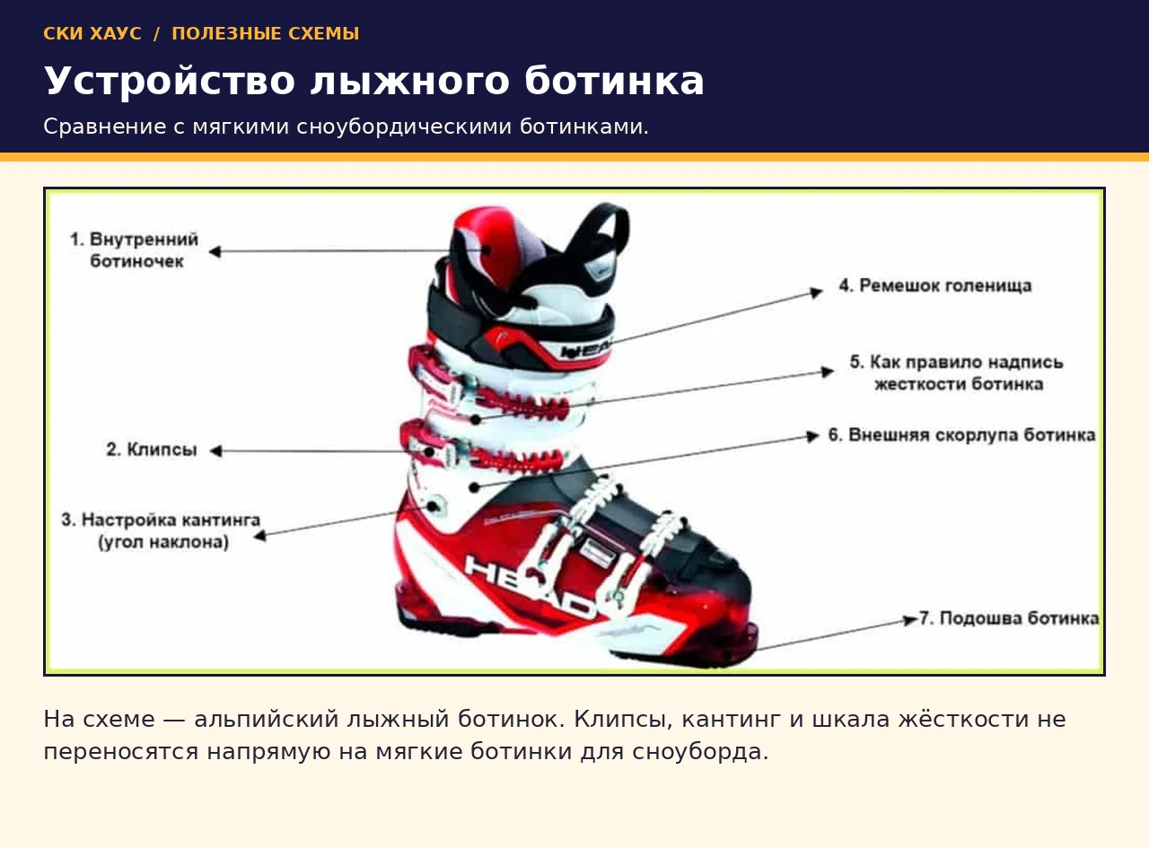 Схема устройства альпийского лыжного ботинка